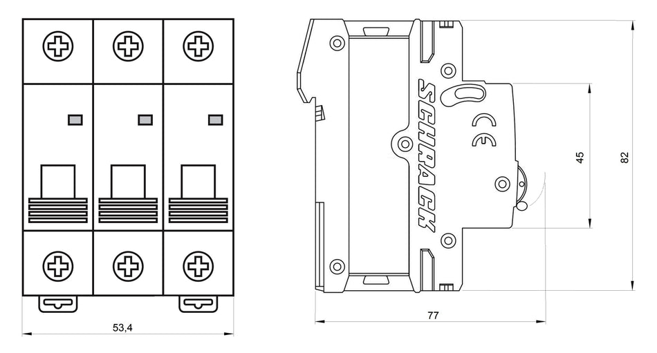 Intrerupator automat modular (MCB) AMPARO 6kA, C 32A, 3 poli, SCHRACK AM617332