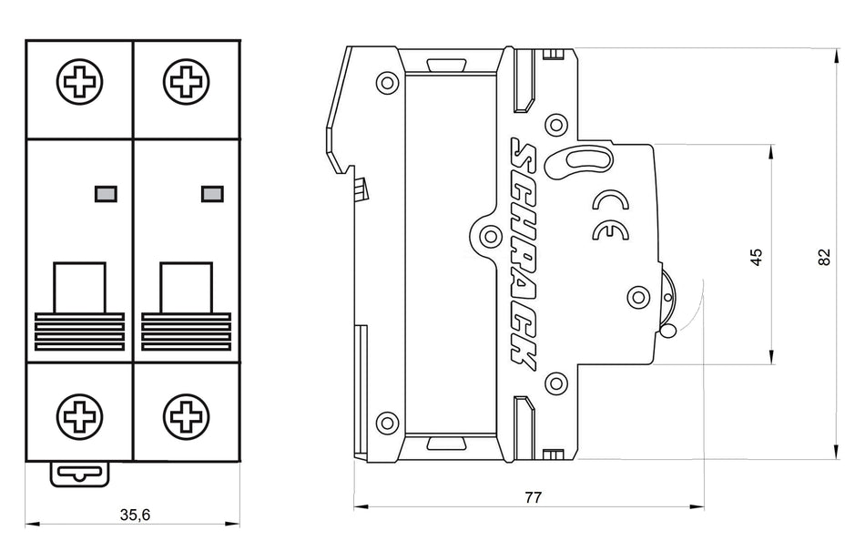 Siguranta automata modulara (MCB) AMPARO 6kA, B 10A, 2 poli, SCHRACK AM618210