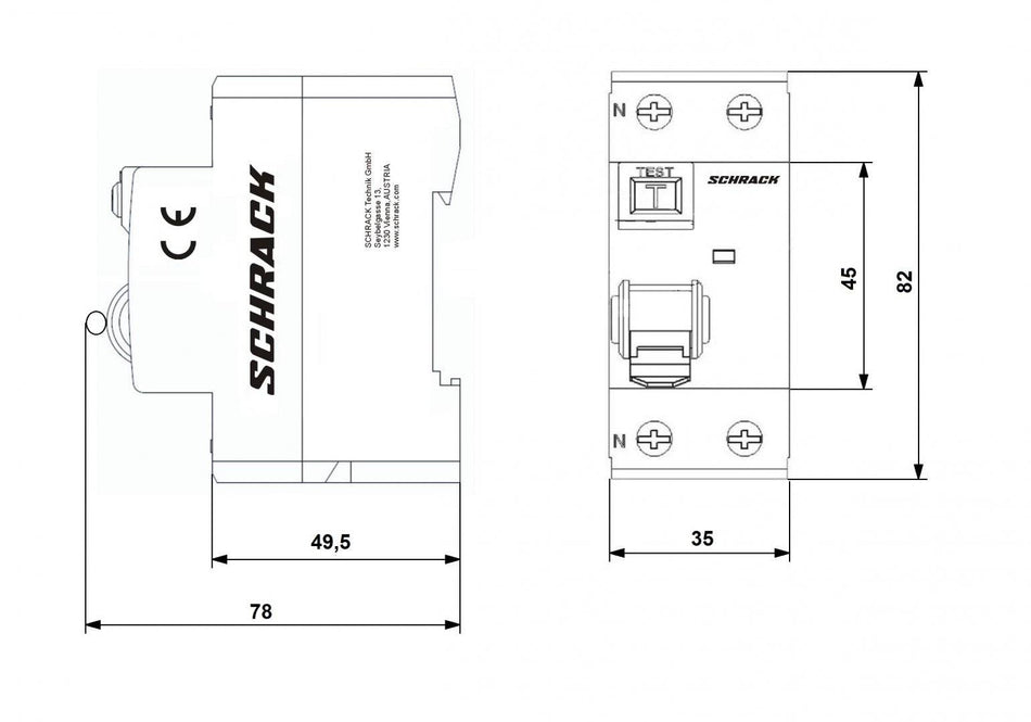 Intrerupator diferential AMPARO (10kA), 63A, 2-poli, 30mA, tip A SCHRACK AR056203