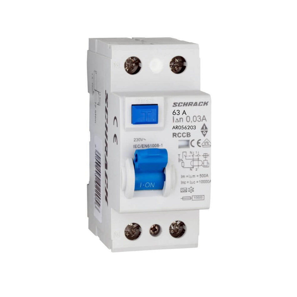 Intrerupator diferential AMPARO (10kA), 63A, 2-poli, 30mA, tip A SCHRACK AR056203