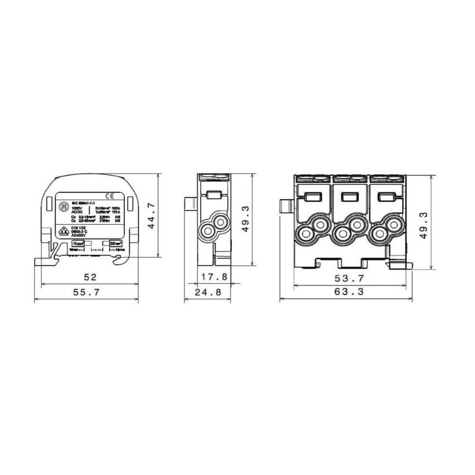Clema derivatie, Cu, 25mm², 1pol, maro, SCHRACK IK026140-X-4
