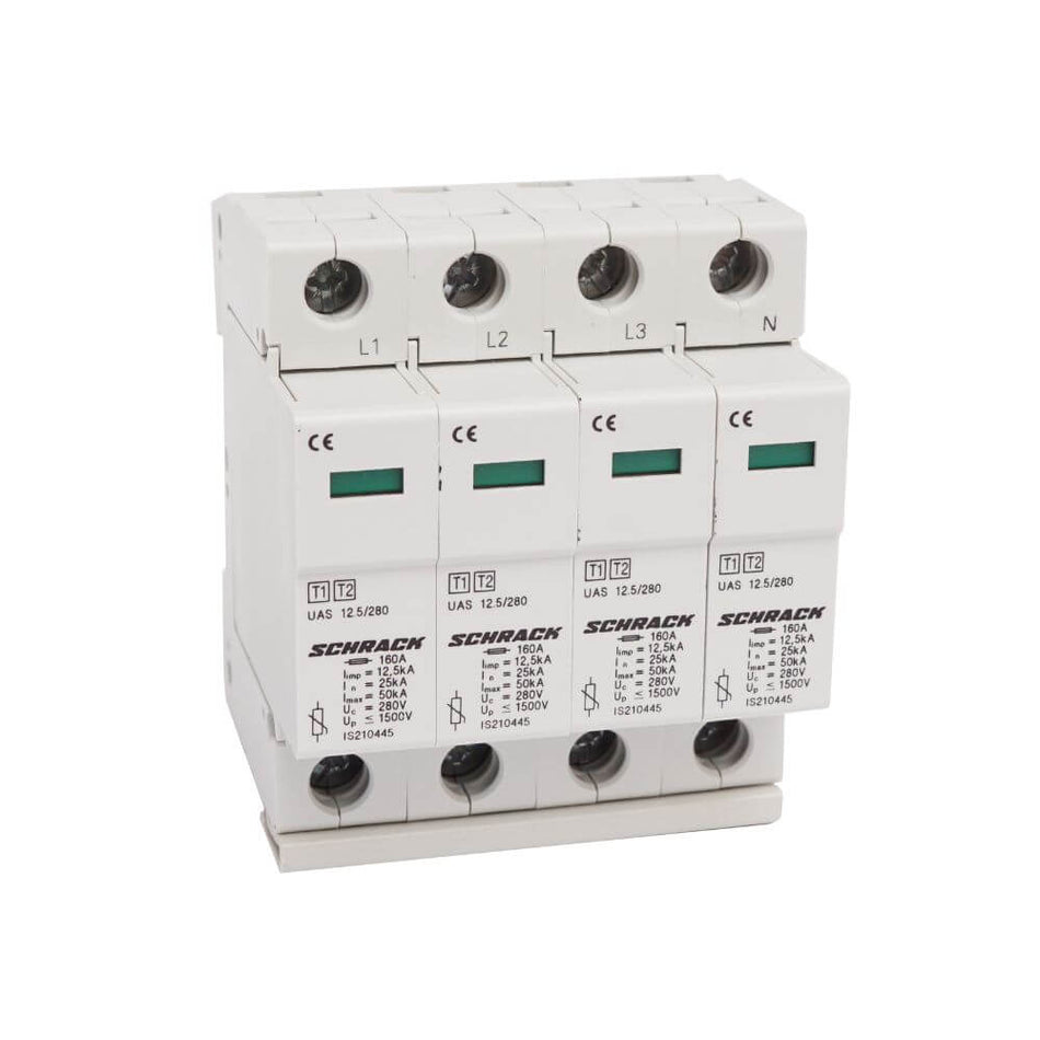 Descarcator complet T1+T2/BC 4P, TNS, 12.5 kA/280V, Seria UAS, SCHRACK IS210449