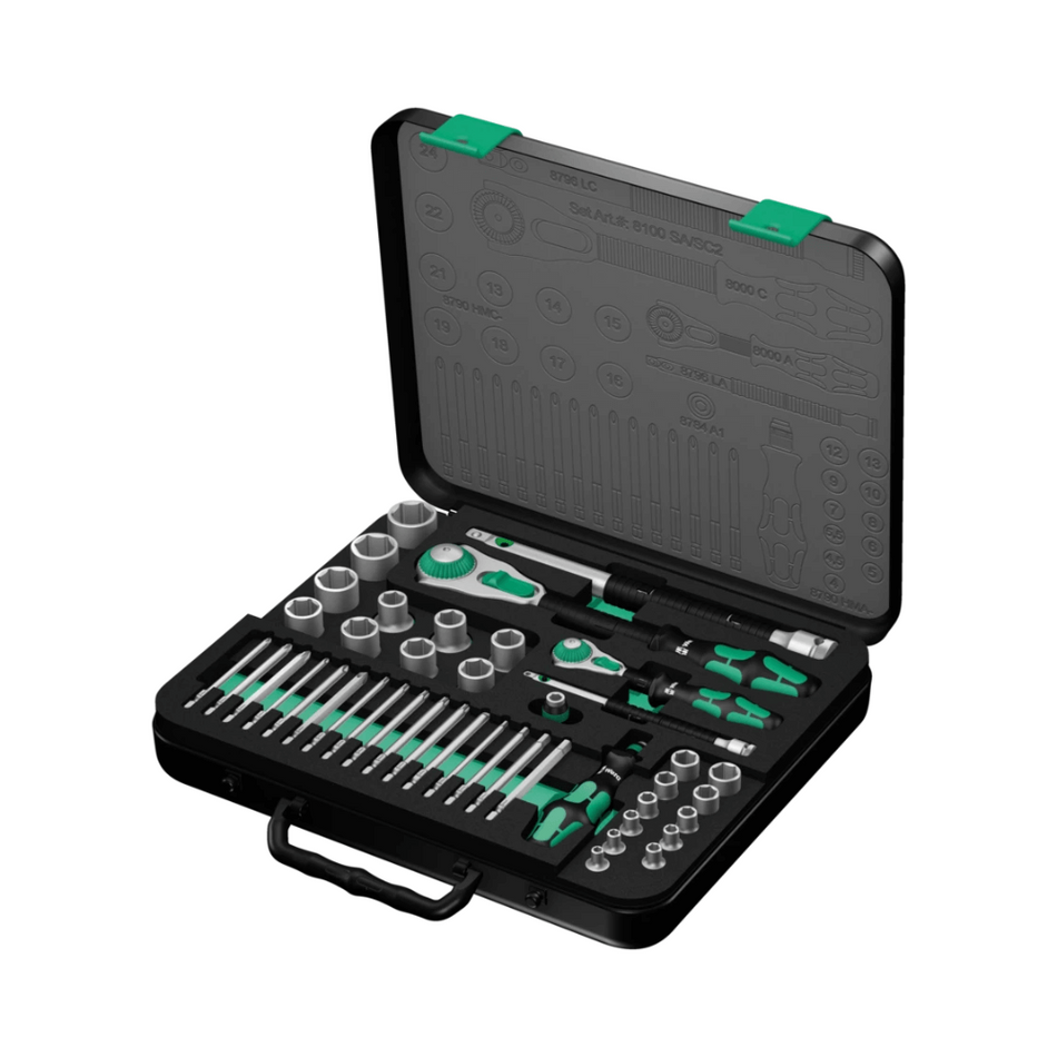 Set chei tubulare cu clichet 8100 SA/SC, 1/4 si 1/2, Zyklop Speed, metric, 43 piese, Wera 05160785001