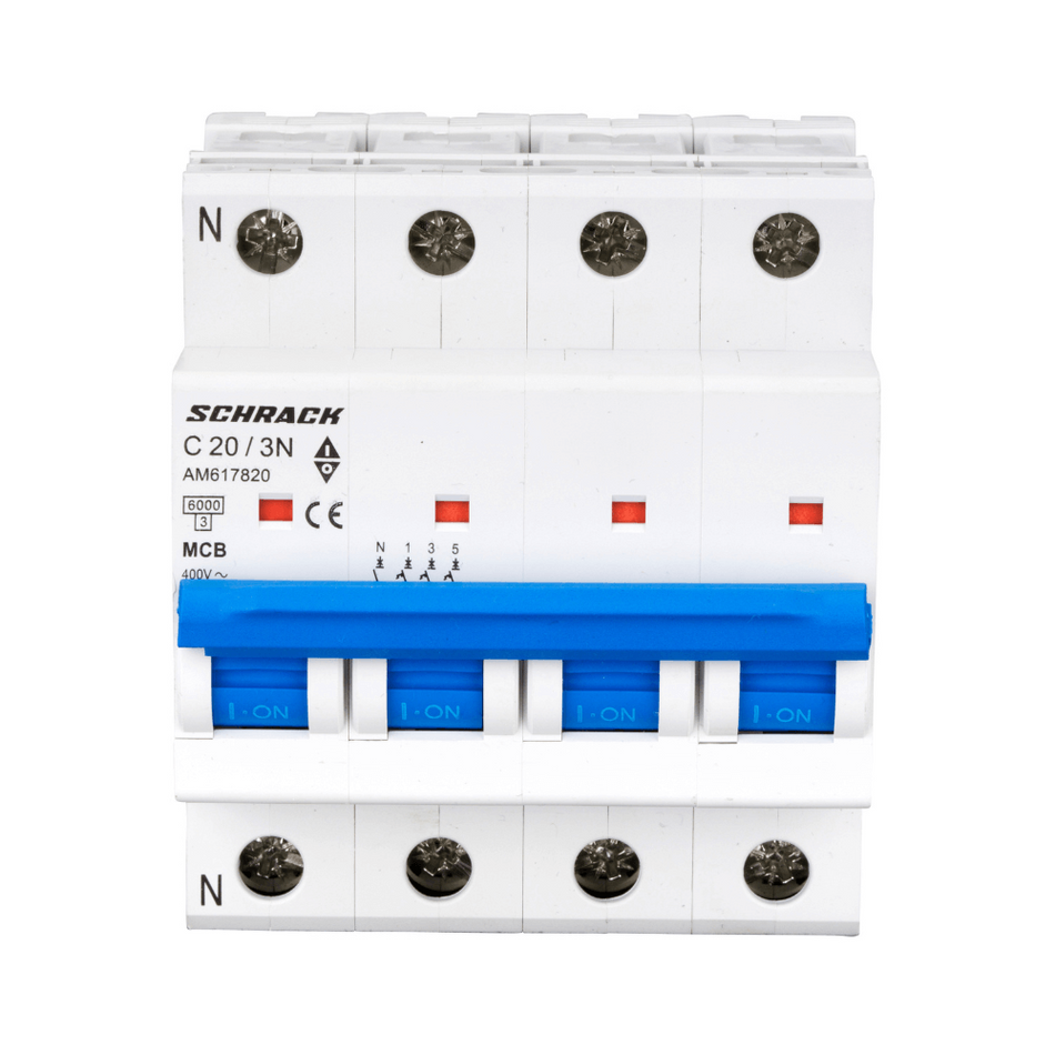 Intrerupator automat modular (MCB) AMPARO, 6kA, C 20A, 3P+N, SCHRACK AM617820
