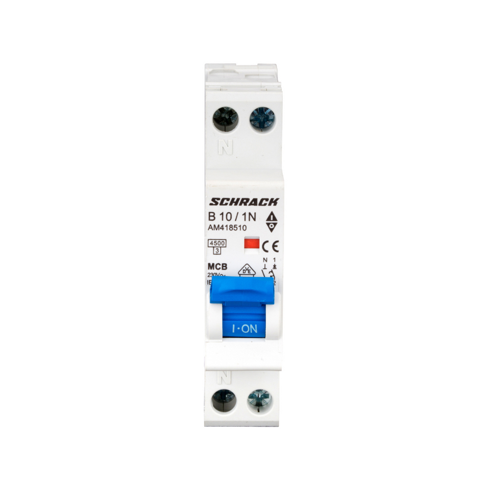 Siguranta automata AMPARO, 4.5kA, B10A, 1P+N, 1modul, SCHRACK AM418510