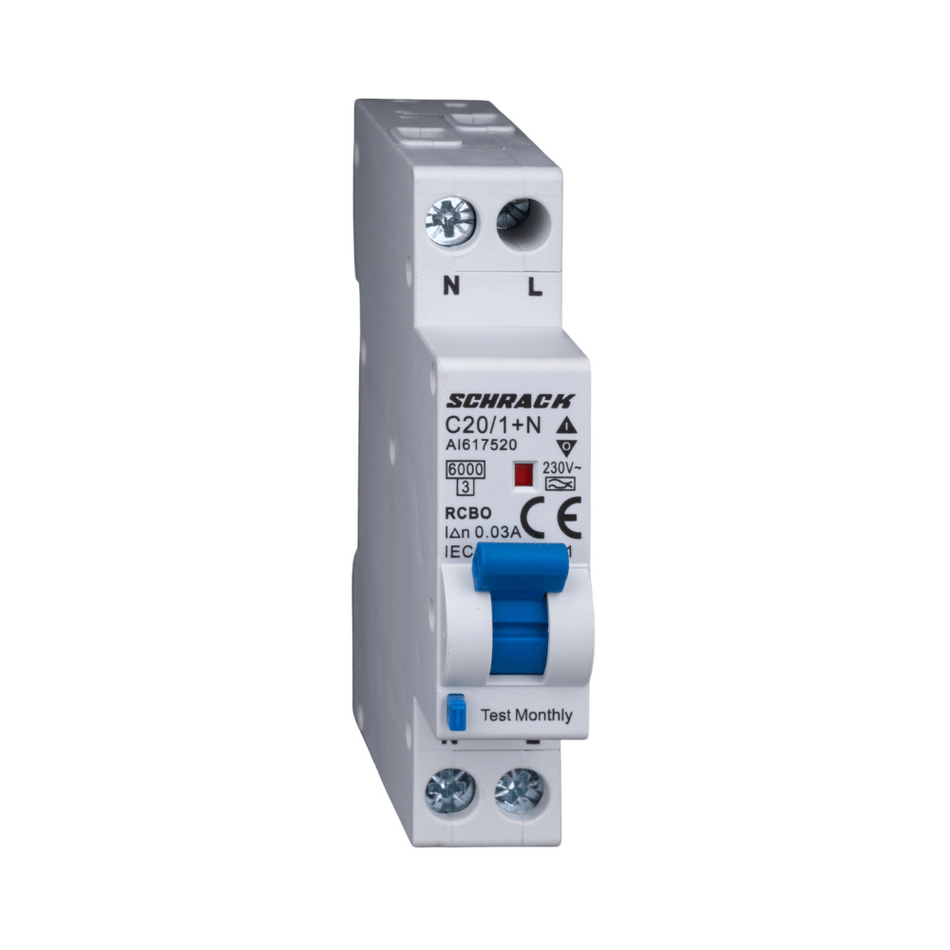 Intrerupator automat diferential, 1P+N, 6kA, C 20/003A, tip A, 1 modul, SCHRACK AI617520
