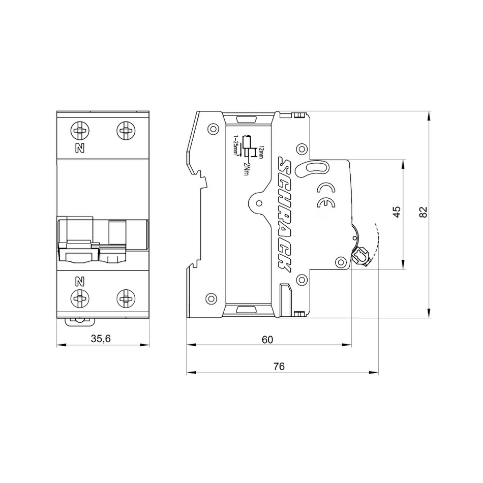 Intrerupator automat diferential, 1P+N, 6kA, C 25A, 30mA, tip A, SCHRACK AK667625