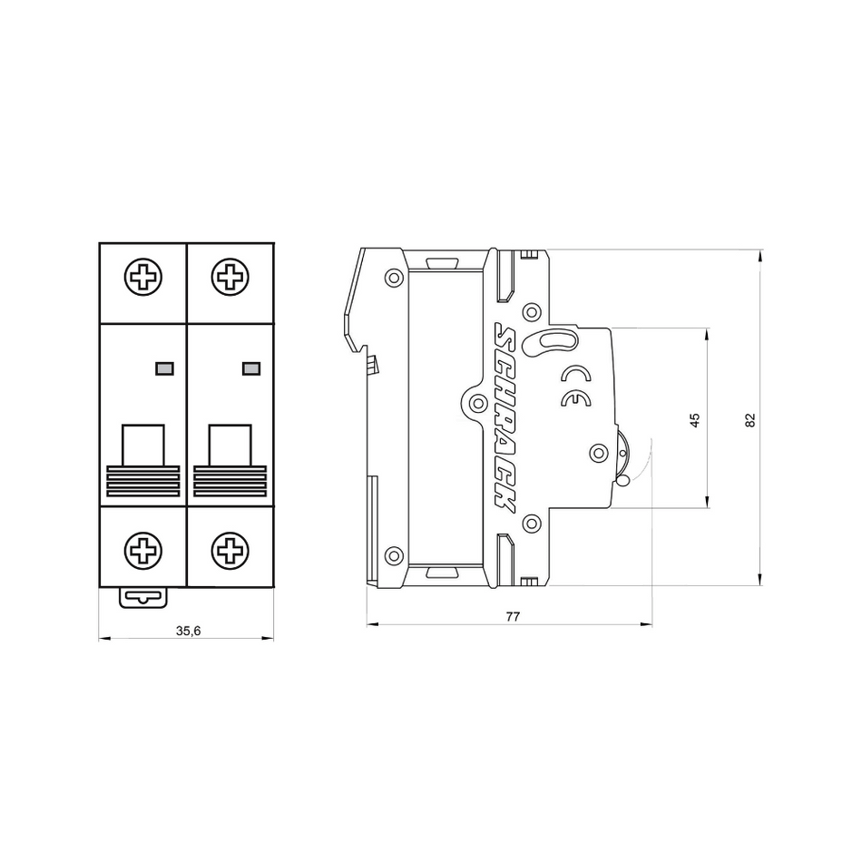 Intrerupator automat modular (MCB) AMPARO, 6kA, B 6A, 2 poli, SCHRACK AM618206