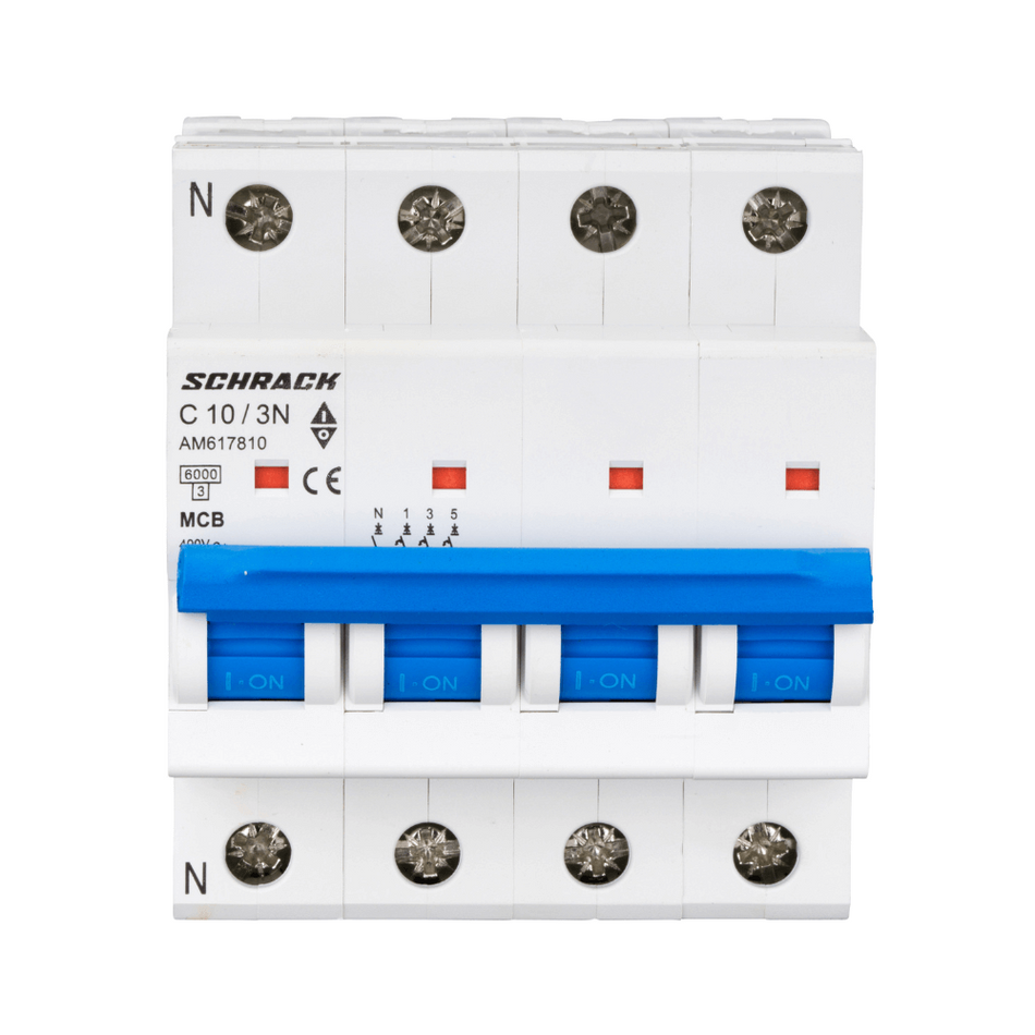 Intrerupator automat modular (MCB) AMPARO, 6kA, C 10A, 3P+N, SCHRACK AM617810